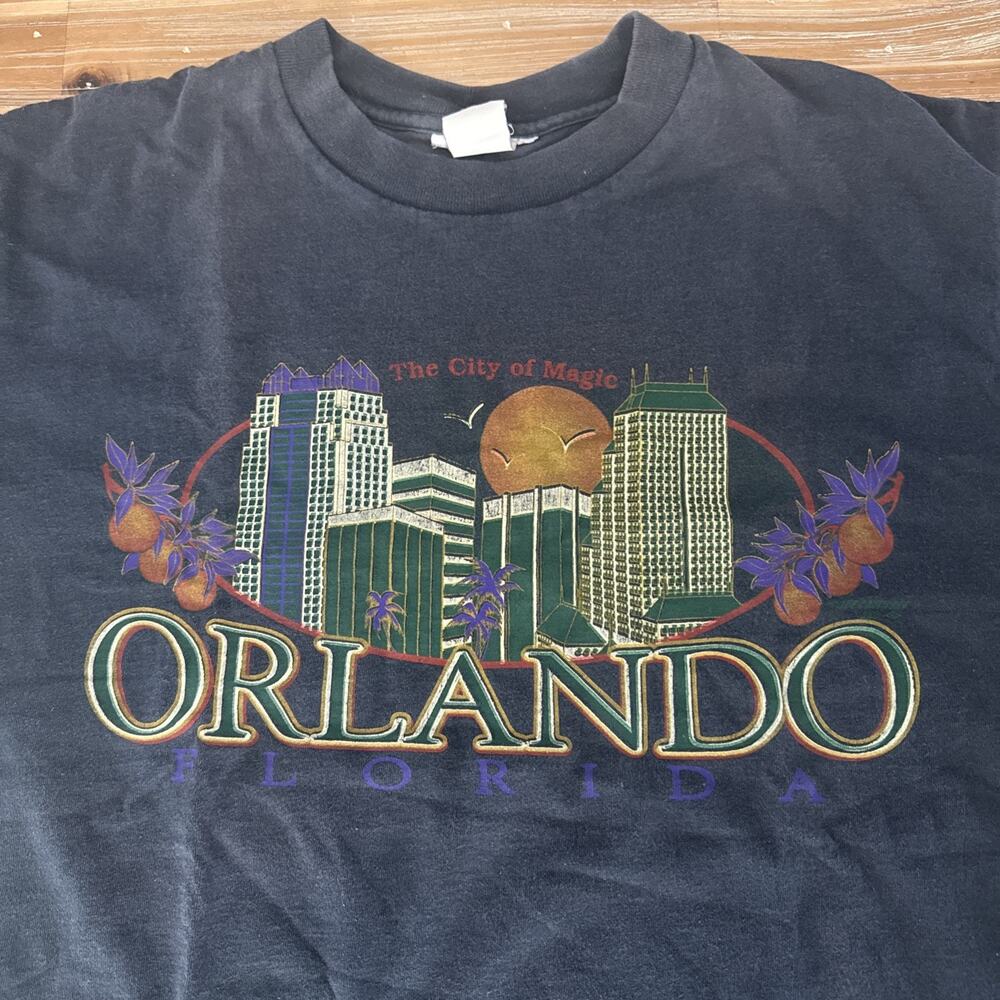 Vintage Orlando Florida City of Magic Skyline Graphic T Shirt 90s Large USA